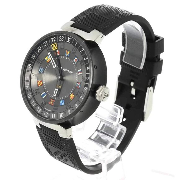 LOUIS VUITTON Tambour Moon Dual Time GMT QA097 Quarts Mens Watch 90282585 - Picture 2 of 8